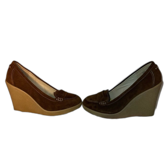 Kelsi Dagger 4” wedge heel brown suede penny loafer size 10 NWOT - Picture 11 of 14